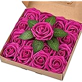 BLEUM CADE 16Pcs Artificial Flowers Fake Roses with Stems, Rose Red Boxed Foam Roses for DIY Bouquets Centerpieces Wedding Party Arrangement Bridal Shower Decor