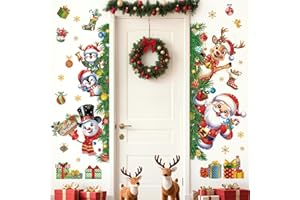 wondever 3D Christmas Santa Claus Reindeer Wall Stickers Snowman Penguin Snowflakes Peel and Stick Wall Art Decals for Window