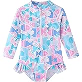 UMELOK Baby Girls One Piece Swimsuit Infant Bathing Suit Long Sleeve Rash Guard Swimwear with UPF 50+ Sun Protection