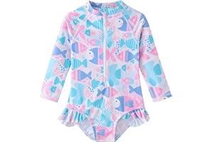 UMELOK Baby Girls One Piece Swimsuit Infant Bathing Suit Long Sleeve Rash Guard Swimwear with UPF 50+ Sun Protection