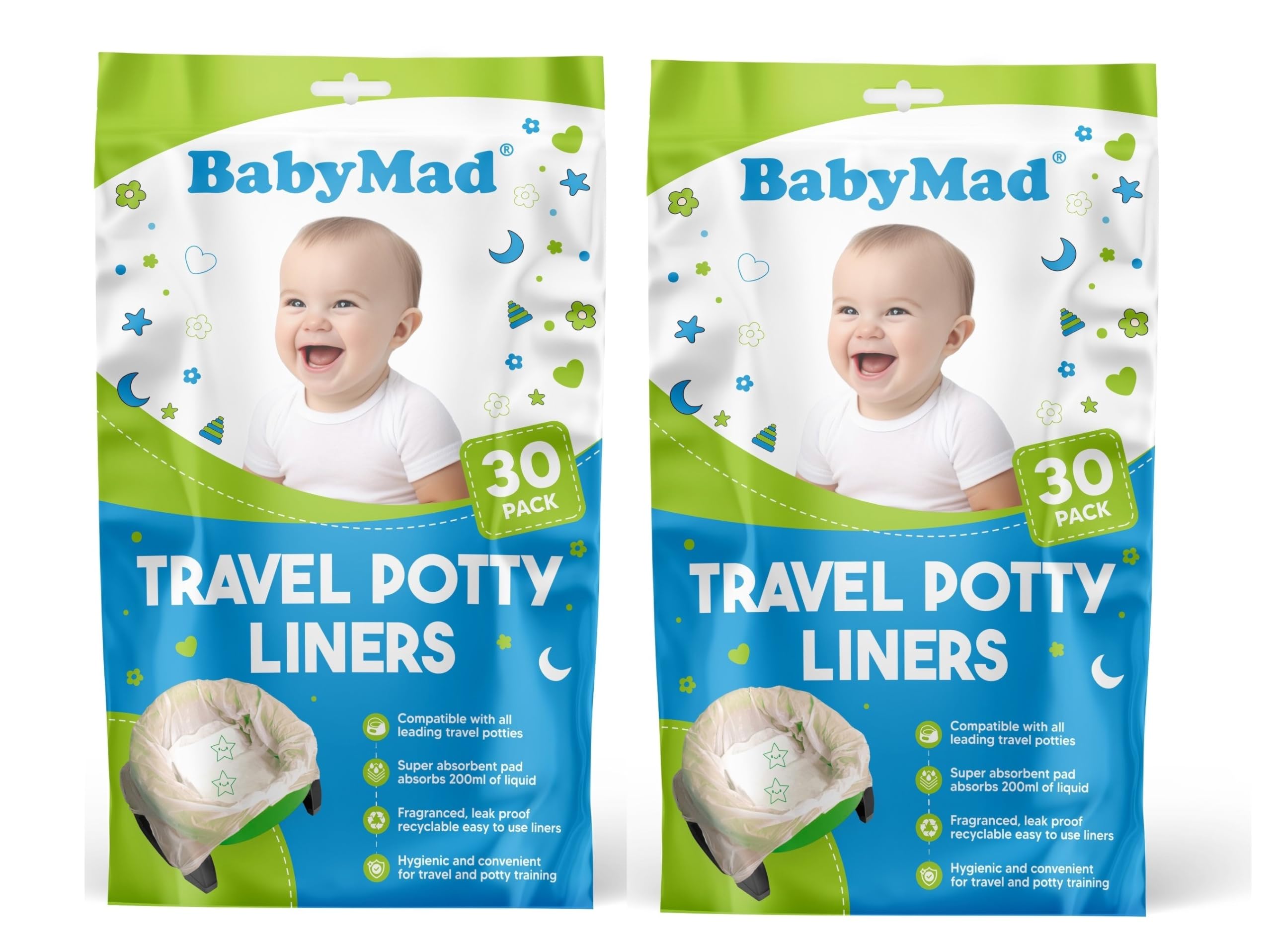 Travel Potty Liners Disposable (Pack of 60) - ECO Friendly - Use Liner All Leading Potties