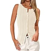 PRETTYGARDEN Ribbed Tank Tops for Women Summer 2026 Button Down Sleeveless Shirts Y2K Fashion Clothing Going Out Vest Top