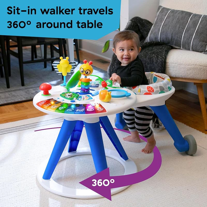 Centro attività e Tavolo, Around We Grow, Girello Evolutivo, Stazione Giochi Rimovibile, Multilingue, Sedile Girevole a 360°, Altezza Regolabile, Sviluppo Motorio, dai 6 Mesi+