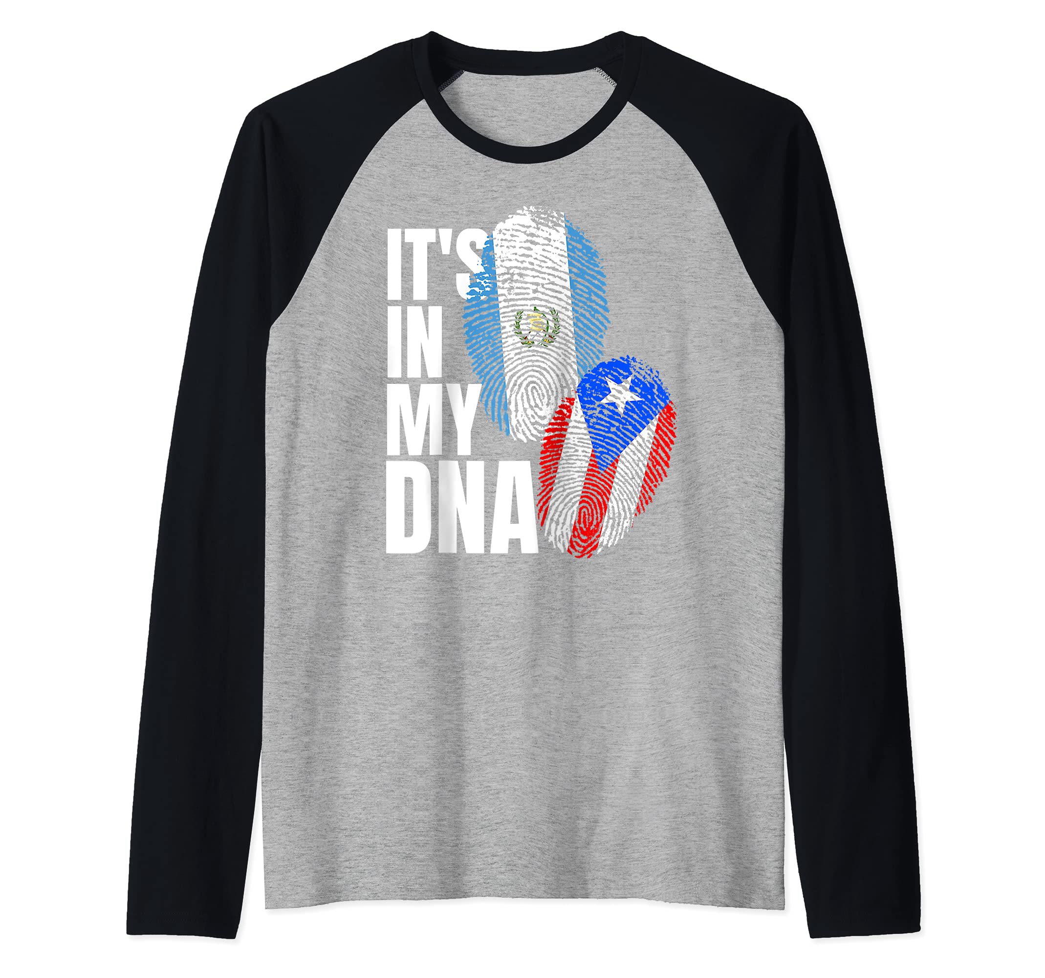 Guatemalan And Puerto Rican Mix DNA Flag Heritage Raglan Baseball Tee