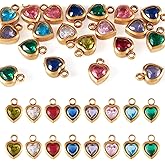 KISSITTY 20pcs Tiny Heart Rhinestone Charms Bling Faceted Birthstone Pendants 18K Gold Plated Dangles Mixed Color for Jewelry Making DIY Necklace Bracelet Earring Women Valentine Crafts Supplies
