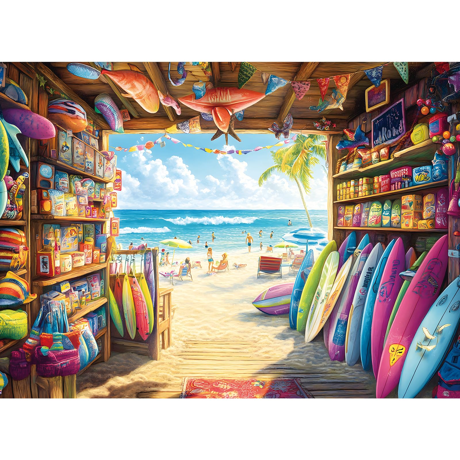 Photo 1 of 300 Piece Jigsaw Puzzle for Adults – Seaside Surf Shop Scene – Fun and Challenging Puzzle Game, Unique Beach Artwork, Gift for Adults, Home Decor, Family Entertainment (20.5" x 15")