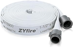 ZYfire Fire Hose - 1-1/2" ID x 50 FT Single Jacket EPDM Firefighter Hose with NPSH Aluminum Couplings 750 PSI Burst Pressure Lightweight for Use in Firefighting