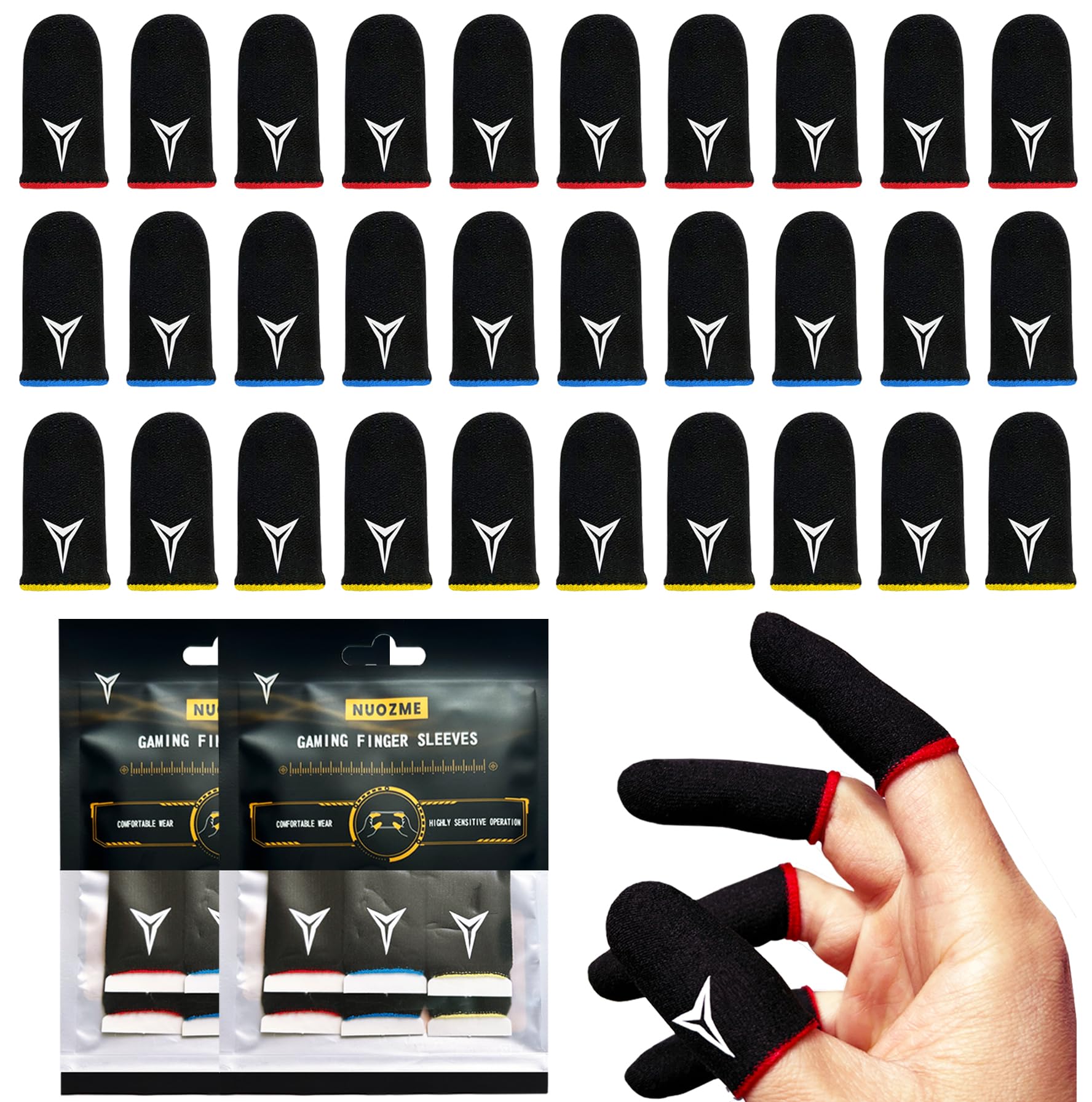 Photo 1 of 30 PCS 3 Colors Mobile Phone Gaming Finger Sleeves, Nuozme Finger Sleeves Compatible with All Touchscreen Devices, 0.15mm Superconducting Nanofibers, Smooth Feel, Anti-Sweat, Extremely Thin
