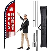 Upgraded Open House Signs for Real Estate, Large Red Open House Feather Flag/Double-Sided Design / 9.3ft Tall, Patriotic Open House Banner for Realtor Supplies, with FlagPole,Flag,Ground Stake,Bag