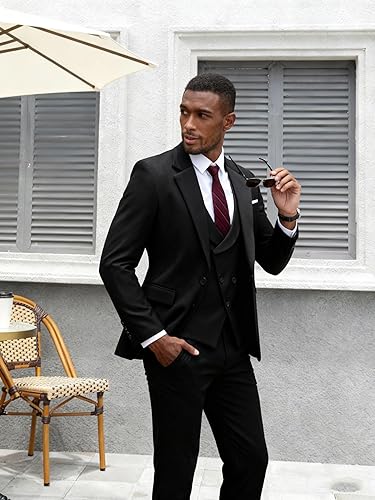 Wangyue Black Prom Suits for Men Double Breasted Suit 3 Piece Slim Fit Black  Tuxedo for Men Wedding 3 Piece Formal Tuxedo Groos Elegant Business Dinner  Party One Button Size 2XL in