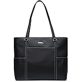 NNEE Classic Laptop Leather Tote Bag for 15 15.6 inch Notebook Computers Travel Carrying Bag with Smart Trolley Strap Design - Black