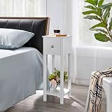 Yaheetech Wooden Slim Bedside Table Narrow Nightstand with Drawer White view 2