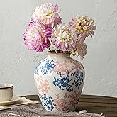SEUYUCL Pink Blue and White Vase, 8 Inch Vintage Chinoiserie Ceramic Vase, Rustic Flower Vases Decorative Antique Vases for Home Decor, Retro Ice Cracked Porcelain Farmhouse Table Centerpieces Decor
