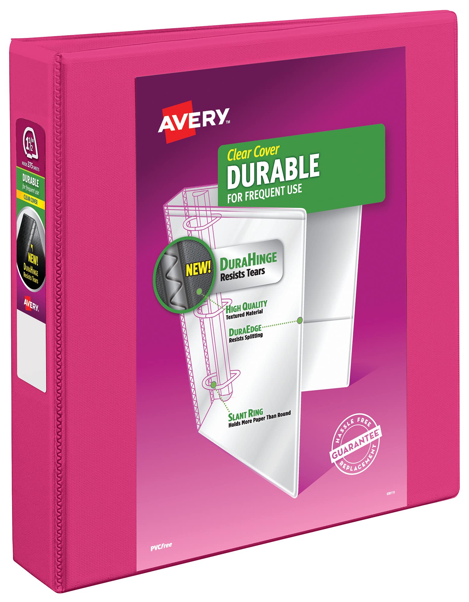 Photo 1 of Avery Durable View 3 Ring Binder, 1-1/2 Inch Slant Rings, 1 Pink Binder (17833)