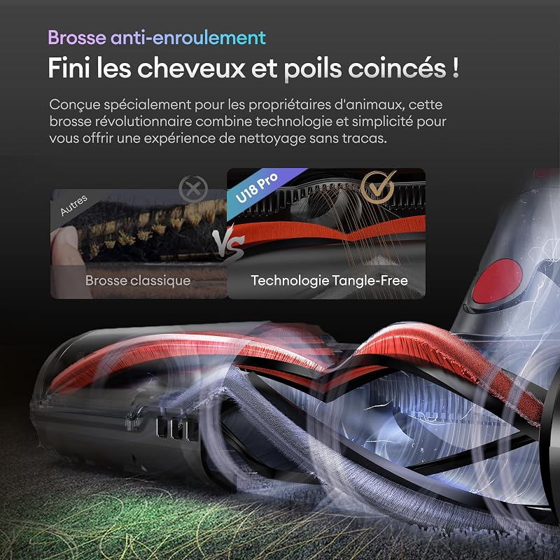 U18 Pro Aspirateur Balai sans Fil | 55kPa Puissant Poils d'animaux | GreenEye | 80min Autonomie | HEPA H13 Anti-Allergie | Tube Pliable | Maison & Voiture