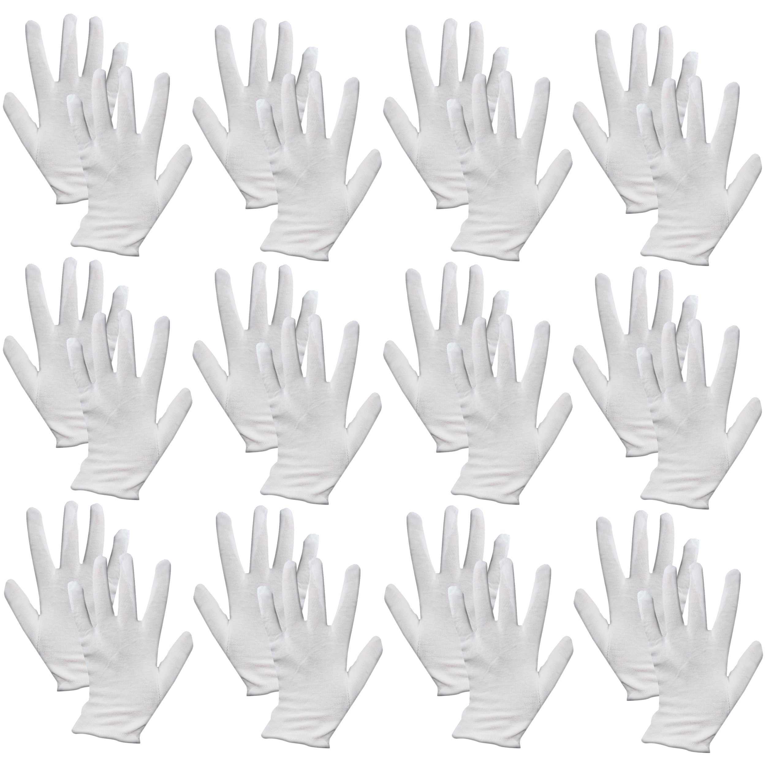Robelli 12 Pairs of Multi Purpose Mime Fancy Dress 100% Cotton White Gloves