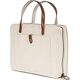 Bible Cover for Women by Bekah Rose | Canvas Case with Leather Handles, Purse Style Bible Bag with Zippered Closure and Snap Pocket (White/Cream, Medium Bibles)