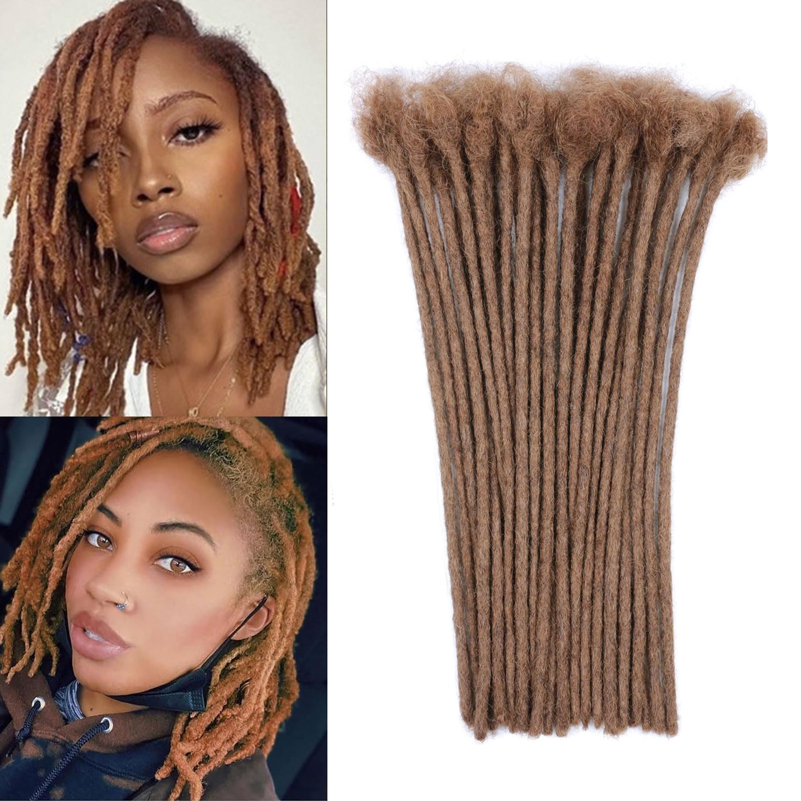 Huarisi 0.6cm 12 Inch 30 Strands Auburn Brown Dreadlock Extensions Human Hair for Women Chestnut Brown Handmade Permanent loc Extensions Real Hair for Men Colour 30 — image 1