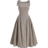 winkbay Women's Gingham Plaid A Line Maxi Dress Bowknot Tie Shoulder Swing Casual Flowy Long Dresses