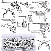 JMKTOOL Gun Charms Collection, 100 Gram Antique Silver Mixed Pistol Gun Weapon Bullet Pendant Charms with a Box for DIY Necklace Bracelet Keychains Jewelry Making Supplies