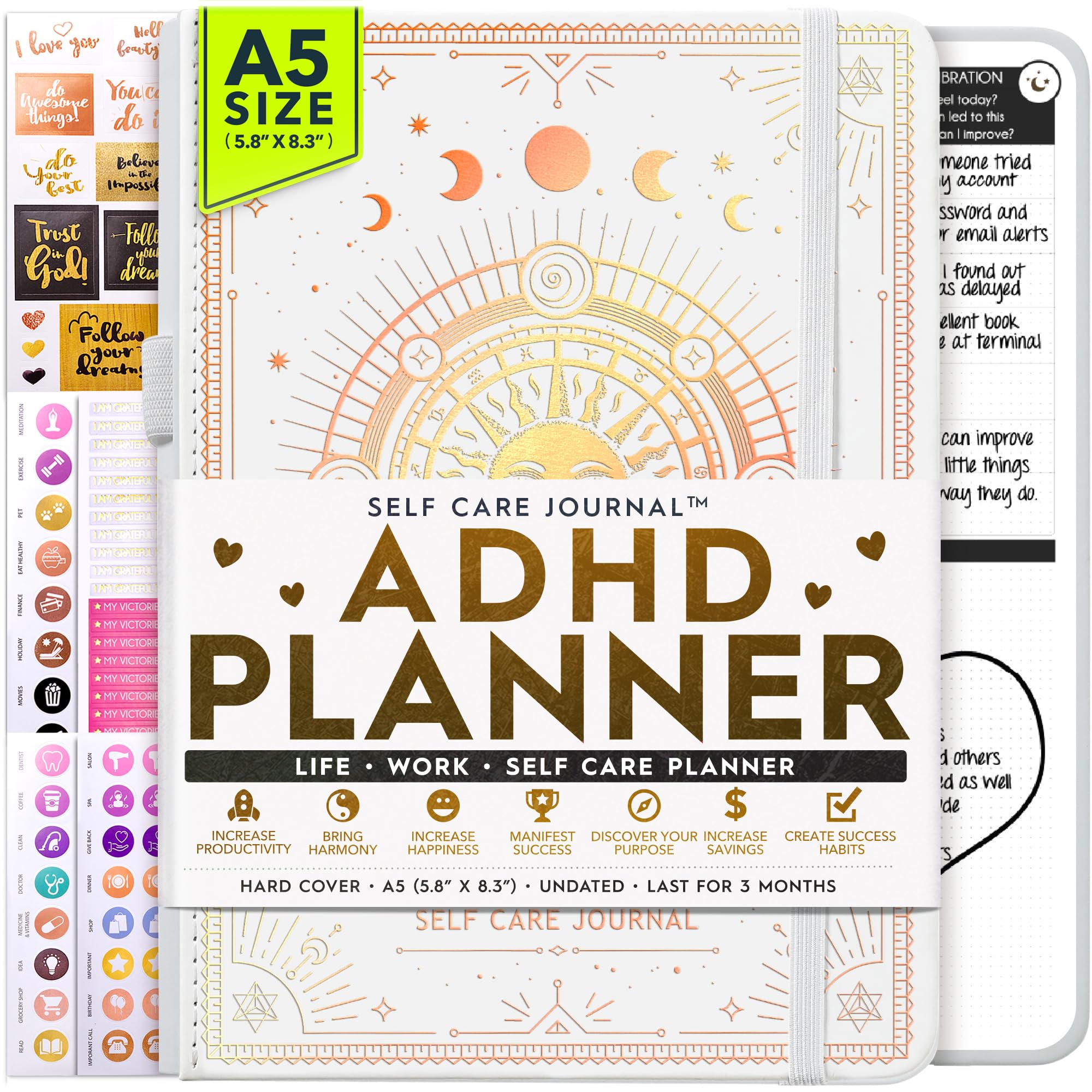 Photo 1 of Adhd Daily Planner - A Self Care Personal Gratitude Journal to Increase Productivity and Success in Life & Work, Weekly & Monthly Undated Planner for Women and Men, Vision Board & Organizer + Stickers