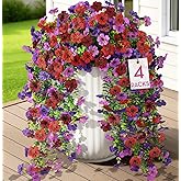 Alupssuc 4PCS Artificial Hanging Flowers UV Resistant Silk Daisy, 4 Colors | No Watering Needed, Fade Proof, for Porch Patio Yard Baskets, Spring Decor, DIY Plants Home, Indoor Outdoor Use