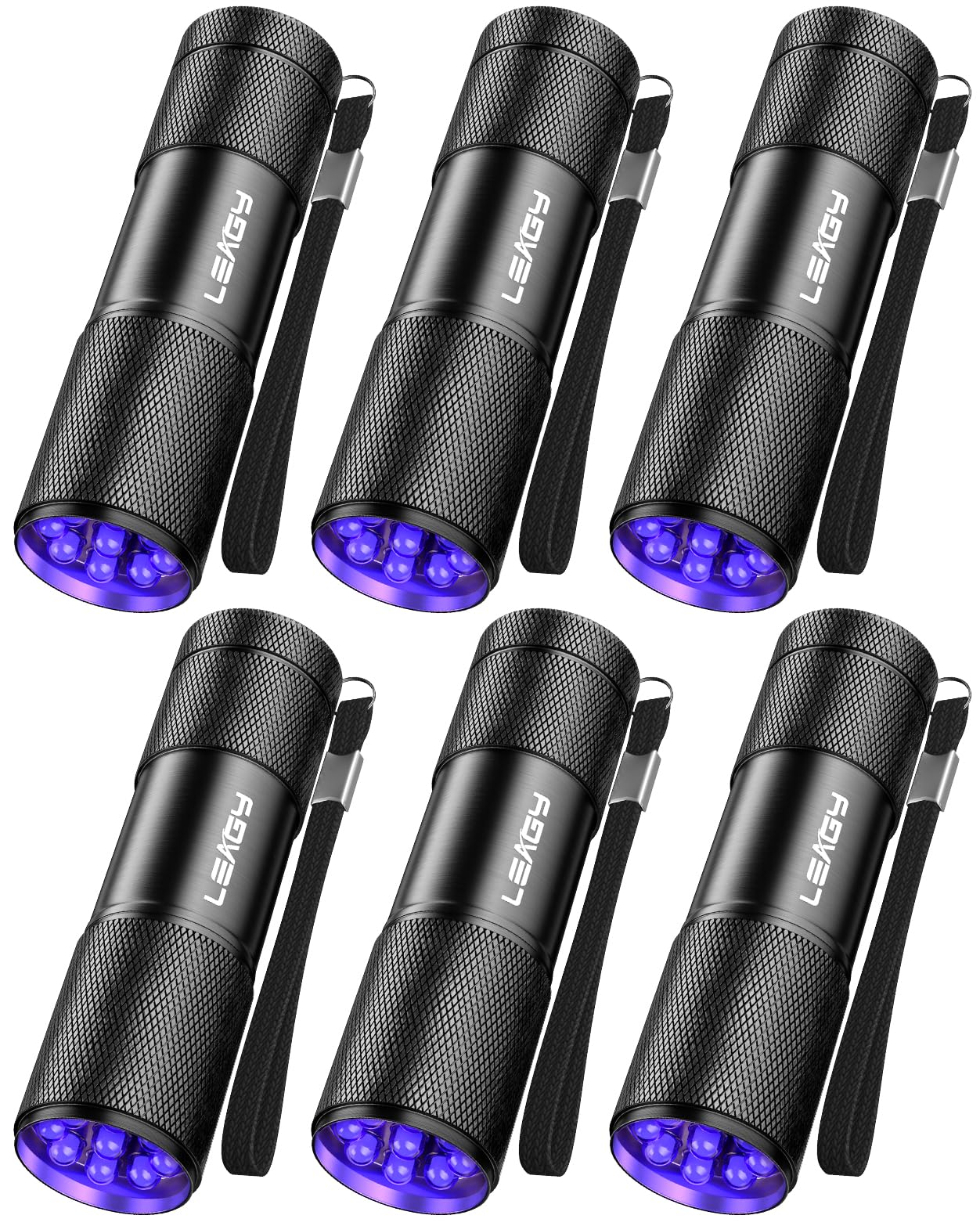 LEAGY 6 Pack UV Ultra Violet Blacklight 9 LED Flashlight Torch Light Outdoors Etc (Black) โ image 1