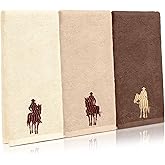 SmoothNovelty 3 Pcs Western Cowboy Hand Towels for Bathroom Cotton Embroidered Rodeo Kitchen Towels 13.3" x 29.5" Rustic Gifts for Bath Shower Farmhouse Decors Housewarming Gift (Brown)