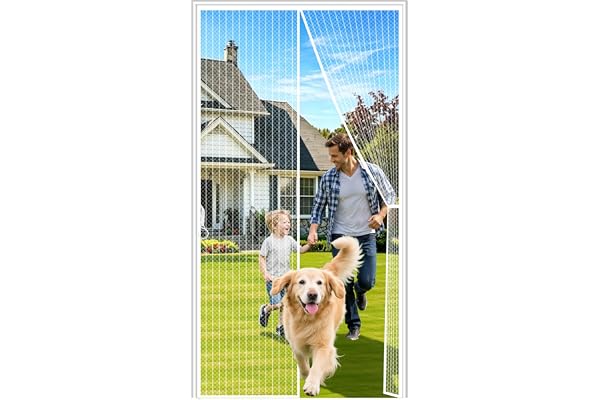 White Magnetic Screen Door Fits Door Size 32x80in, Door Screen Mesh Magnetic Closure Screen Door For Sliding Patio Screen Siz