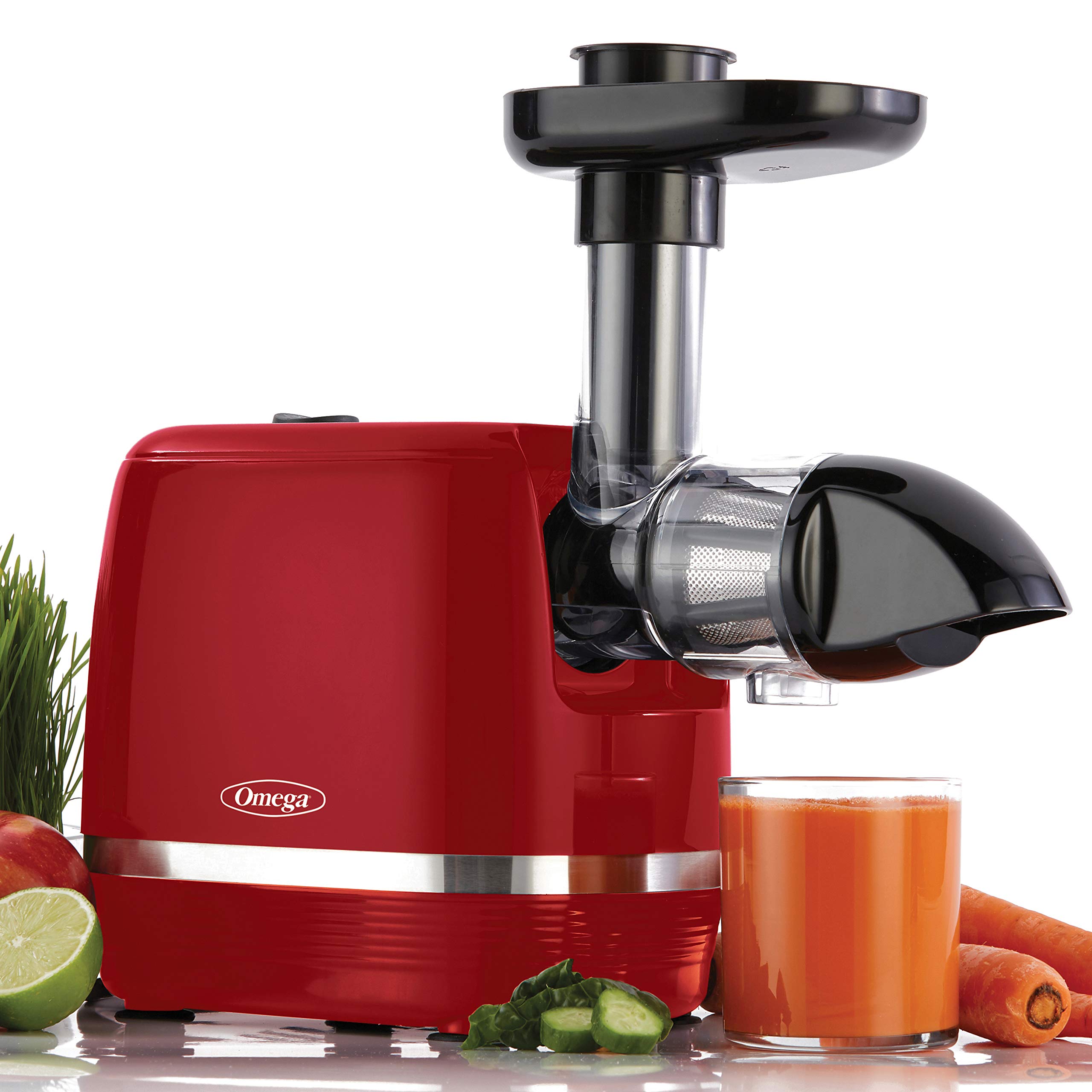 Omega H3000RED Cold Press 365 Juicer Slow Masticating Extractor Creates Delicious Fruit Vegetable and Leafy Green High Juice Yield and Preserves Nutritional Value, 150-Watt, Red