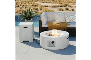 COSIEST 2-Piece Outdoor Propane Fire Pit Table Set w Tank Table, 28" Terrazzo Round Fire Table (Certified, 40,000 BTU) w 16" Tank Cover Side Table 20lb, Waterproof Cover for Garden, Pool, Backyard