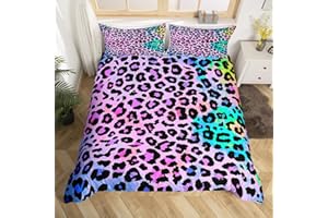 Erosebridal Women Cheetah Printed Bedding Set Twin Colorful Leopard Printed Duvet Cover Set Africa Leopard Pattern Decorative for Girls,Luxury Breathable Microfiber Duvet Cover Set with 1 Pillow Sham