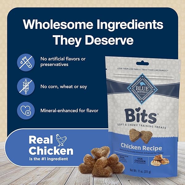 BLUE BUFFALO BITS SOFT DOG TREATS FOR TRAINING, MADE WITH NATURAL INGREDIENTS & ENHANCED WITH DHA, CHICKEN RECIPE, 11-OZ BAG