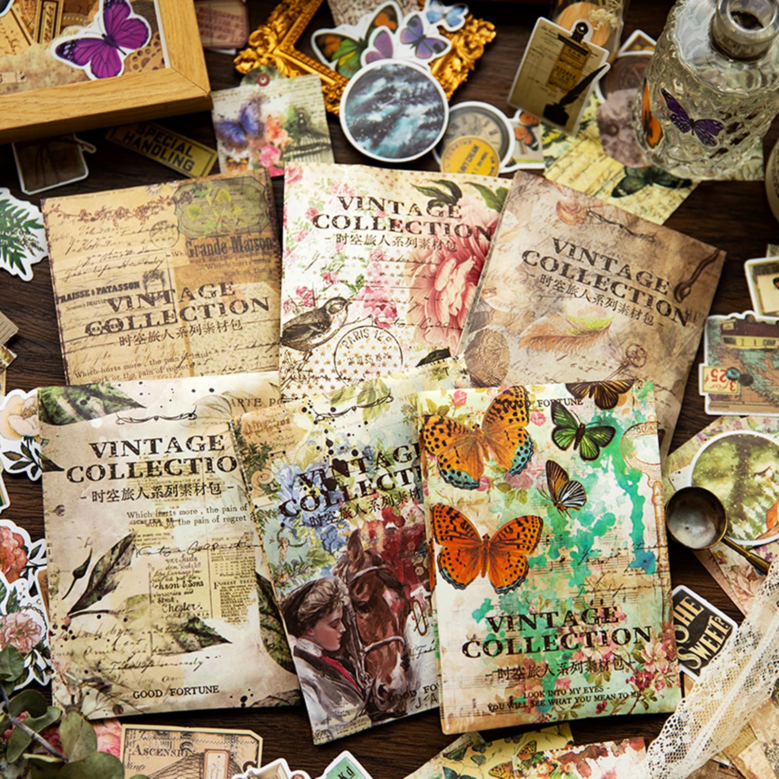 200PCS Vintage Scrapbooking Supplies Pack, Aesthetic Scrapbook Sticker Paper Art Journaling Kit for Bullet Junk Journals,Planner,Cottagecore Decor Gifts (Retro Letters)