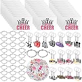Huquary 91 Pcs Gifts for Cheerleader Cheer Gifts Bulk Cheer Makeup Bag & Keychain & Bracelet & Waterproof Stickers for Women Girls Teammates Gift Team(Black)