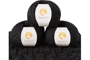 Gisimo 100% Merino Wool Yarn, 3-Ply Luxurious and Soft Yarn for Hand Knitting & Crocheting (Black, 3Balls)