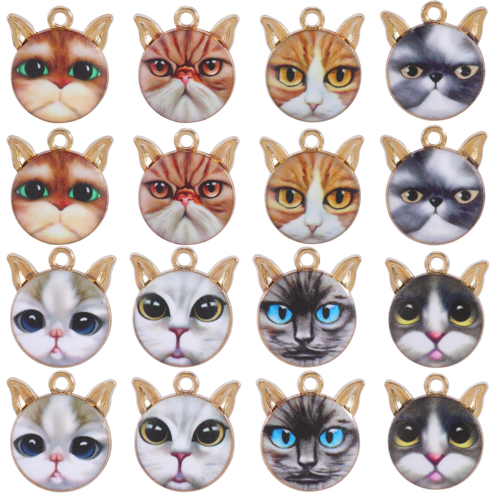 COGCHARGER 32Pcs Cat Head Charms Alloy Enamel Charms Pendants Cute Pet Animal Charms for Jewelry Bracelets Necklace Earrings Making DIY Craft Supplies