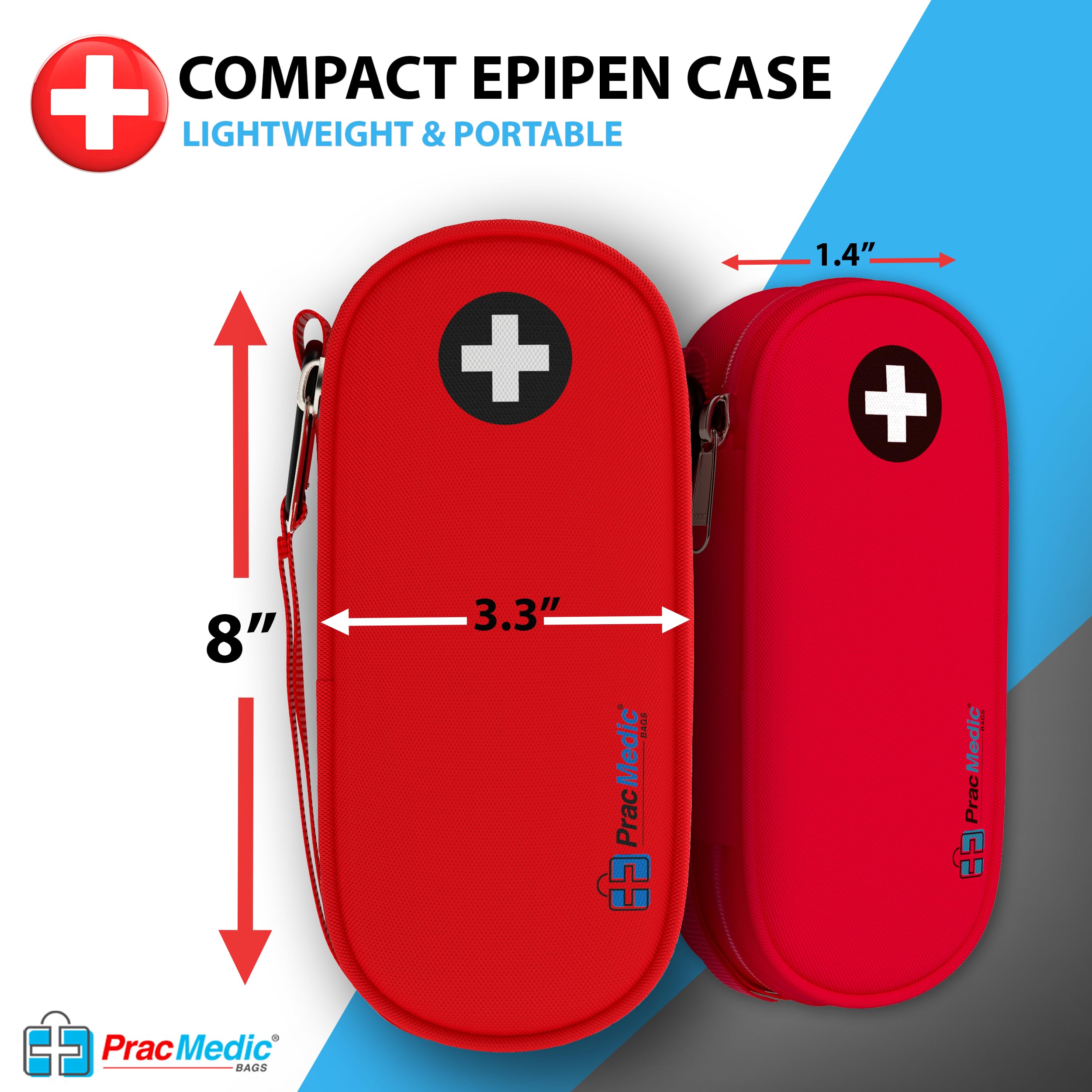 PracMedic Bags EpiPen Carry Case- Insulated Compact Epi Pens Carrying Case holds 2 Epipens or Auvi-Q, Inhaler, Antihistamine Meds for Immediate Access to Allergy Medications During Emergencies (Red)