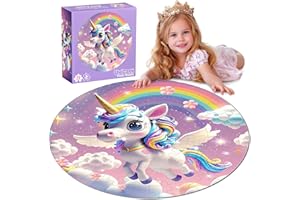 RIFAMEE 72 Pieces Shimmery Jumbo Unicorn Floor Puzzle for Girls 3-5 4-6 Age Floor Puzzles for Boys and Girls Large Round Floor Jigsaw Puzzles (Unicorn)