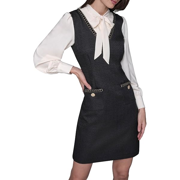 KARL LAGERFELD Paris Women's Dress, Black/Gold Multi, 2 at Amazon Women's  Clothing store