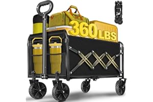 KOVRYX Wagons Cart Foldable, 360LBS Collapsible Wagon Cart with Wheels, Portable All Terrain Folding Utility Grocery Wagon for Shopping Camping Groceries Outdoor Sports, Heavy Duty, Rolling