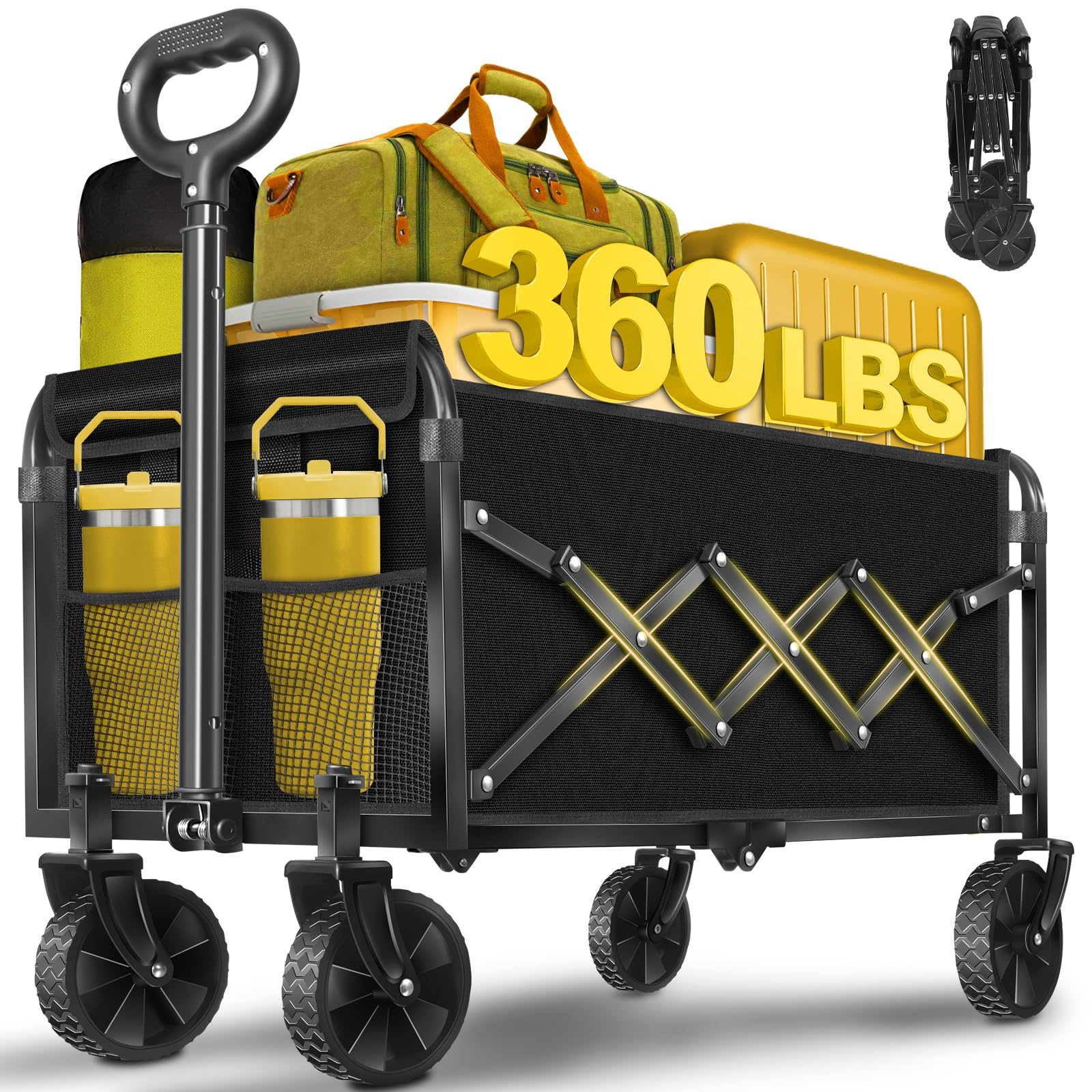 Photo 1 of Wagons Cart Foldable, 360LBS Collapsible Wagon Cart with Wheels, Portable All Terrain Folding Utility Grocery Wagon for Shopping Camping Groceries Outdoor Sports, Heavy Duty, Rolling
