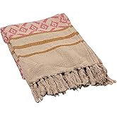 Creative Co-Op Woven Cotton Blend Jacquard Throw with Pattern, Stripes and Tassels, Multicolor