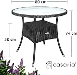 CASARIA Round Coffee Table 80cm Frosted Safety Glass Black Poly Rattan view 2