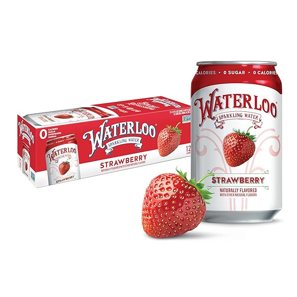WATERLOO SPARKLING WATER, STRAWBERRY NATURALLY FLAVORED, 12 FL OZ CANS (PACK OF 12) – ZERO CALORIES AND ZERO SUGAR OR SWEETENERS