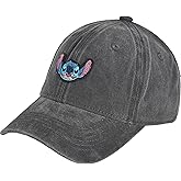 Disney Stitch Dad Hat, Adjustable Cotton Baseball Cap with Curved Brim, Black, One Size