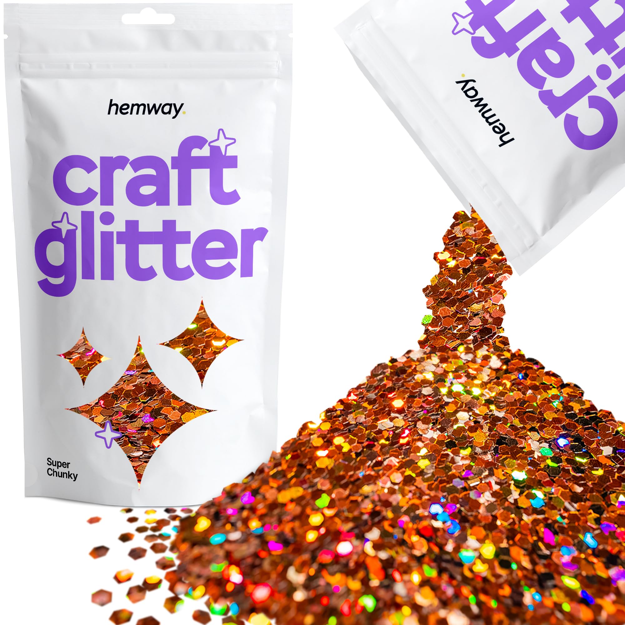 Hemway Craft Glitter Bronze Brown Holographic 100g Super Chunky Glitter for Crafts, Resin, Cosmetic, Nail, Face, Body, Festival, Tumblers, Art, Candle, Crafting