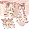 Excelloon 3 Pack 50th Birthday Tablecloth Decorations for Women, Pink Rose Gold Happy 50 Birthday Table Cover Party Supplies, Fifty Year Old Birthday Plastic Disposable Rectangular Table Cloth Decor
