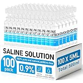 100 Pack 0.9% Saline Solution, Normal Solution for All Ages, Total 500ml | Sodium Chloride, 5ml Each, Compact and Lightweight, Easy to Store, Single Use, Multiple Household Uses