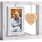 Tiblue Christmas Mom Gifts from Daughter Son, Mom Picture Frame with Warm Heart Pendant for Mother-In-Law Mommy, Mother Birthday Gifts Wood Mama Tabletop Picture Frame Double-Sided Display 4x6 Photo